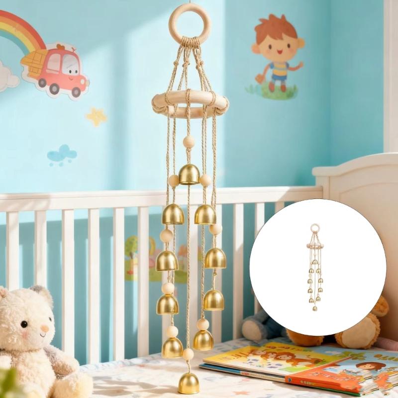 Wood Garden Wind Chimes Golden Bells Ornaments For Patios Balcony Decoration Harmonious Tones