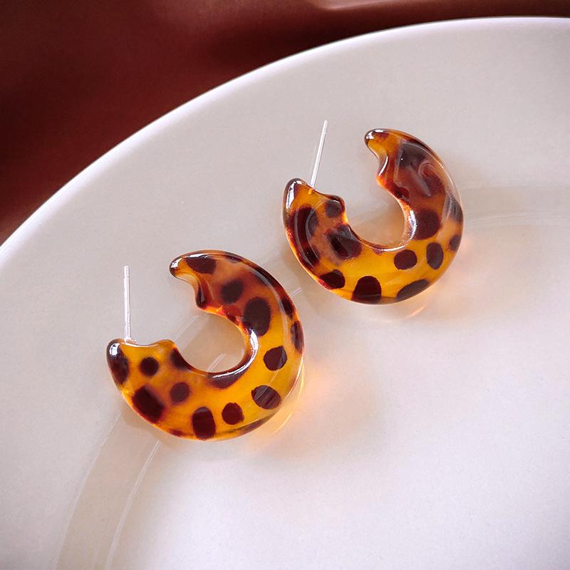 

Европейские ретро серьги-пусеты с серебристой дугой и леопардовым принтом - Высококлассный нишевый универсальный дизайн для женщин