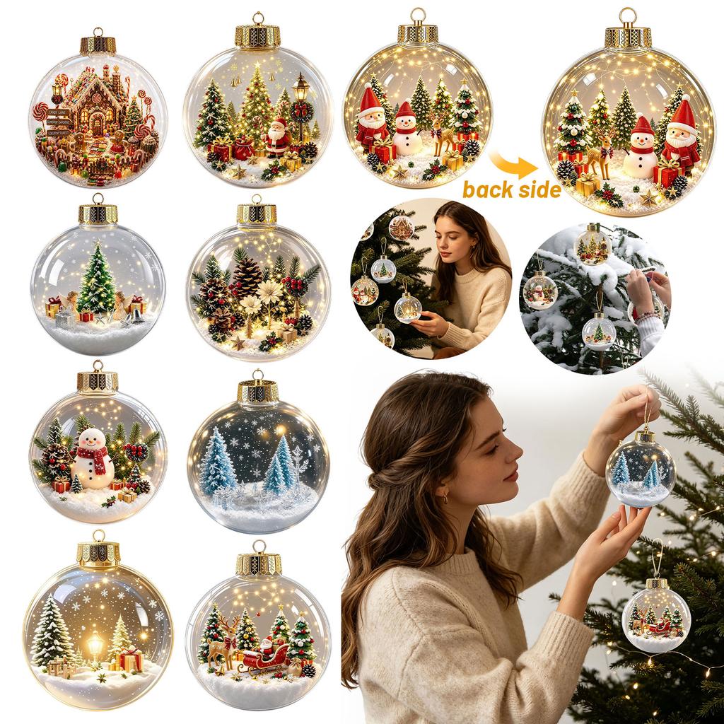 3D Christmas Ornament Transparent Ball with Holiday Scene Hanging Decoration for Christmas Tree