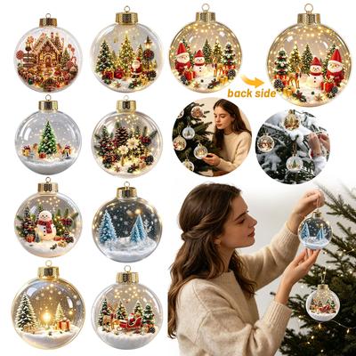 3D Weihnachtsanhänger Transparente Kugel mit Feiertagsszene Hängedekoration für den Weihnachtsbaum