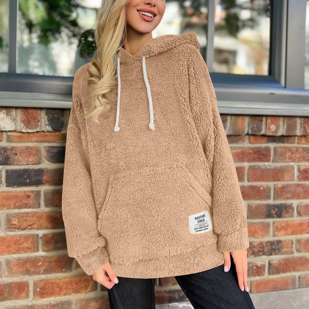 Dámský módní a ležérní chlupatý kabát s kapucí a dlouhým rukávem