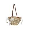 Summer straw bucket bag new women's silk scarf bow flower seaside vacation shoulder bag