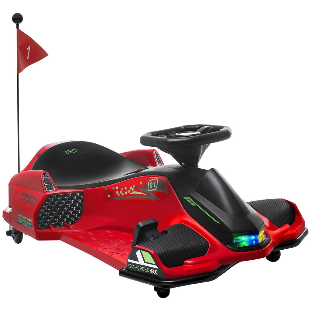 12V Kids Electric Go Kart with Music, LED Lights, Slow Start, Red
