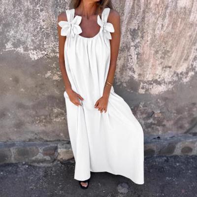 Frauen Kleid 3D Rose Decor Schulter Gurt Ärmelloses Plissee Slip Kleid Lose