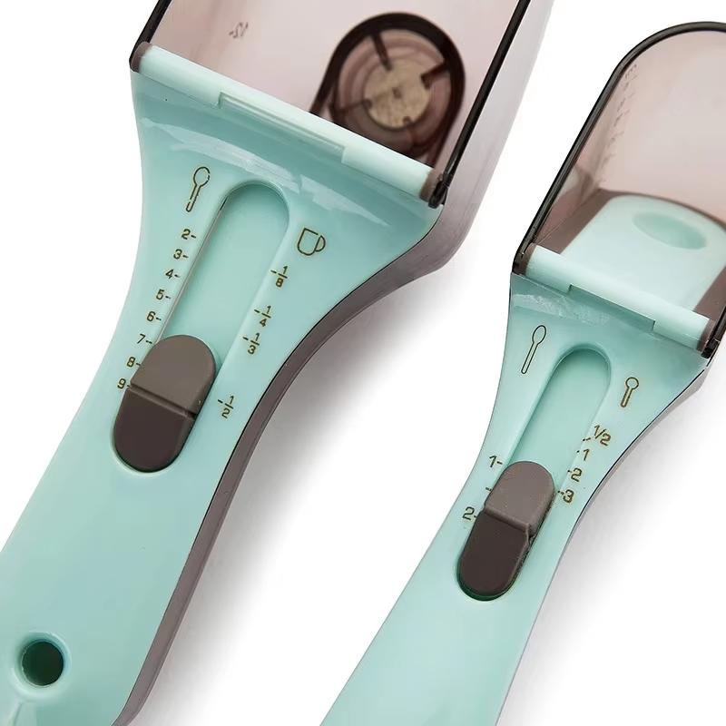 2Pcs Adjustable Measuring Spoon Set with Clear Scales Kitchen Gadgets Measuring Cup with Magnetic for Dry and Liquid Ingredient