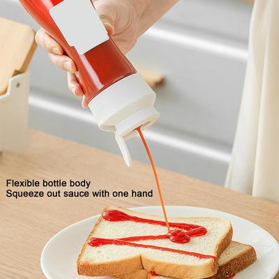 Sticlă 380ML cu presare pentru sos cu capac ușor de deschis, plastic transparent, sigiliu din silicon, dozator sos ketchup, transparent pentru bucătărie acasă