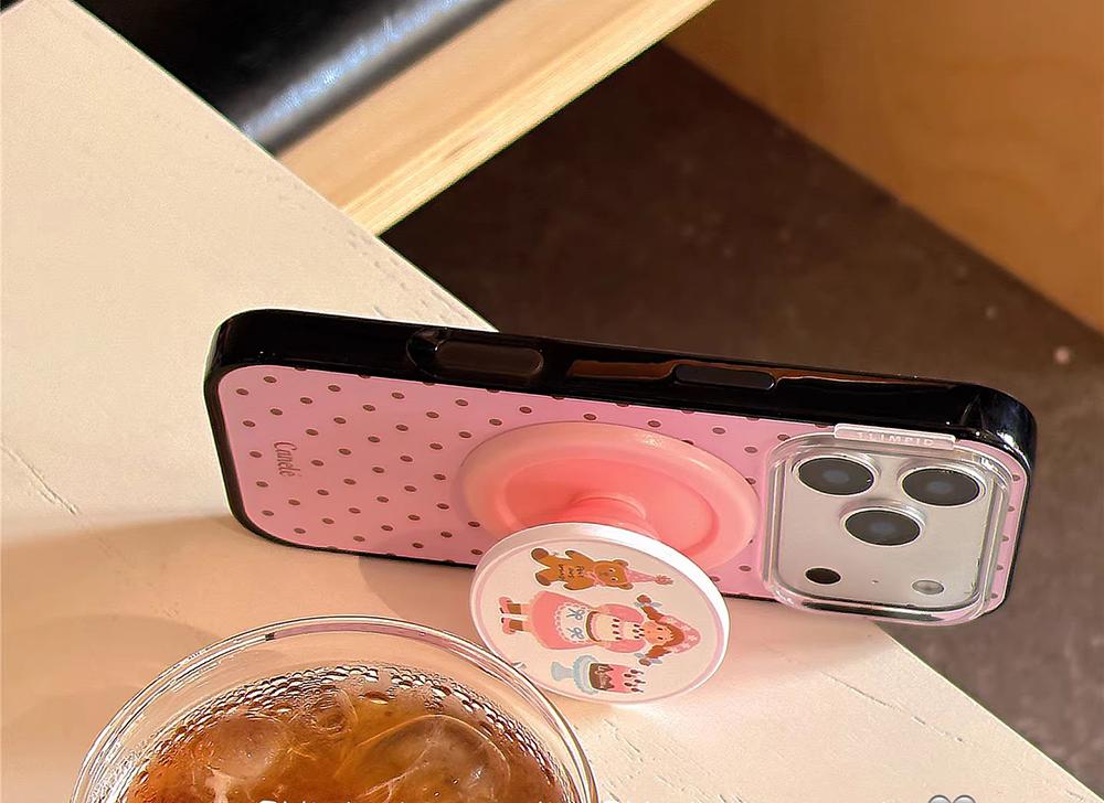 Cute Girl Pink Polka Dot Magnetic Grip Tok Phone Case for IPhone 17 16 15 14 Pro Max Wireless Charge for Magsafe Lovely Cover