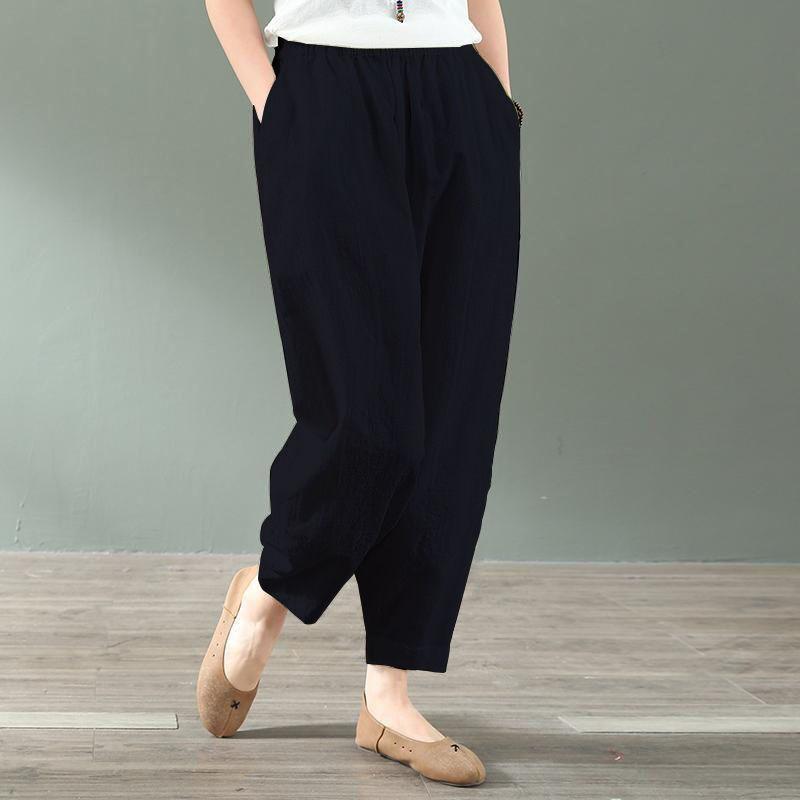 New Spring and Summer Art Retro Lazy High Waist Pocket Solid Loose and Versatile Women's Strap Radish Pants Dad Pants