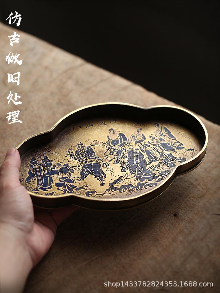 Imitation bronze pot painted Brass Teapot for old bronze plate pot pad manual seal cutting tray tea tray