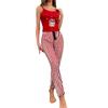 Ruffle Hem Printed Camisole & Long Pants Set - Women's Sexy, Comfortable Home Wear Pajamas