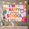2D First Day of School Backdrop, Colorful School Supplies Photo Background