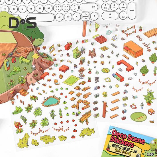 2 Sets DIY 3D House Scene Stickers with Background Boards Creative Mini Room Craft Stickers for Stress Relief And Fun Interactive Gifts