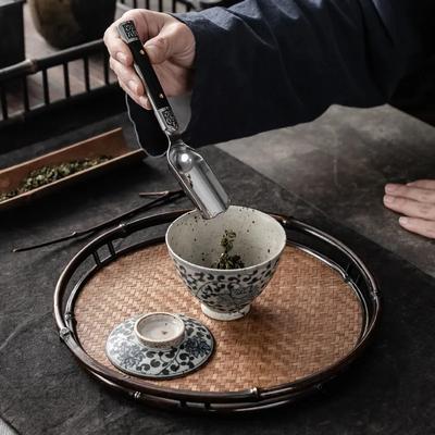 Damascus Steel Puerh Tea Knife Set of 3 - Stainless Steel and Brass Tea Set with Pick, Ladle and Spoon, Durable Tea Gift Set