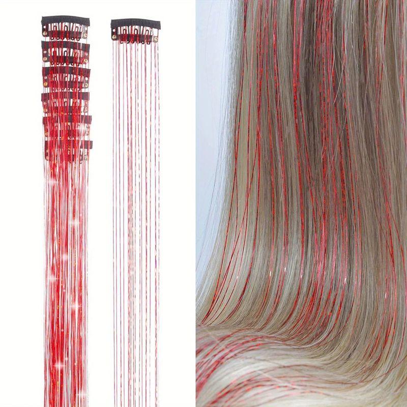 

Laser Glitter BB Clip Color Braided Hair Seamless Hair Extension Highlight Flash Laser Music Festival Ear Dyed Wig Super Cool Chinese Red (6 pieces)