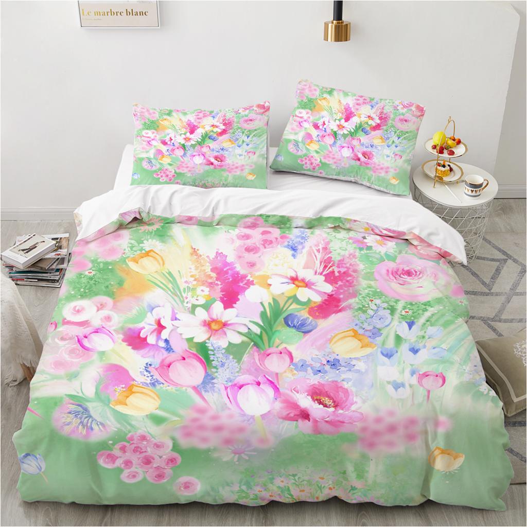 Floral Duvet Cover Kit 3D Printed Ultra-fine Fiber Pillowcase 2024 New Wholesale Elegant and Simple Bedding Set And Soft Kit