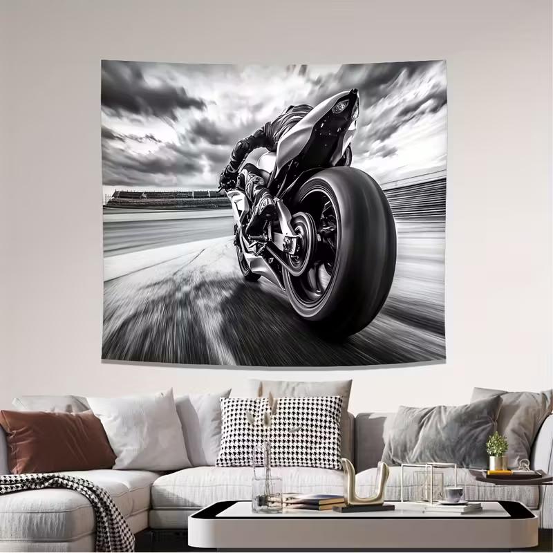 Speed Sport Bike Tapestry Monochrome Motorcycle Wall Art Decor for Living Room