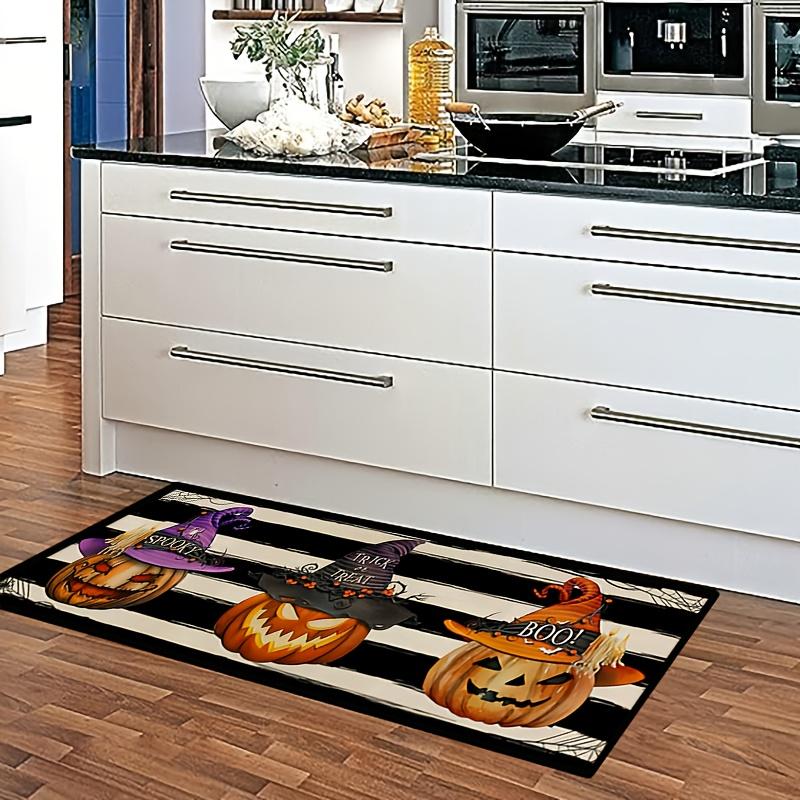 Halloween Theme Pumpkin Soft Kitchen Rug Anti-Fatigue Kitchen Rug Waterproof Non-Slip Rugs Set Runner Rug Bedside Rug Absorbent Carpet For Kitchen