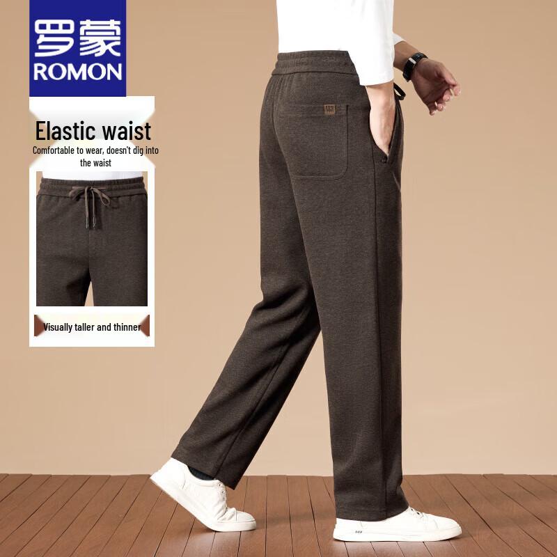 Luomeng Men's Fleece-Lined Wool Blend Straight Casual Pants