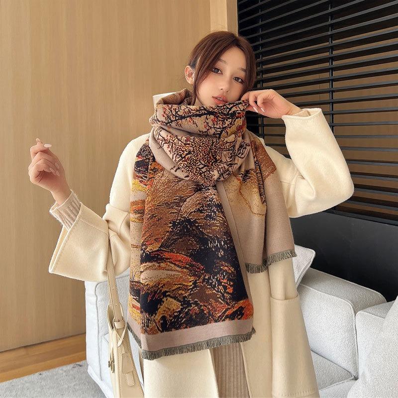 Autumn and Winter Gold Dyed Autumn Jacquard Scarf Women's High-end Imitation Cashmere Shawl Atmospheric Thickening Warm Scarf