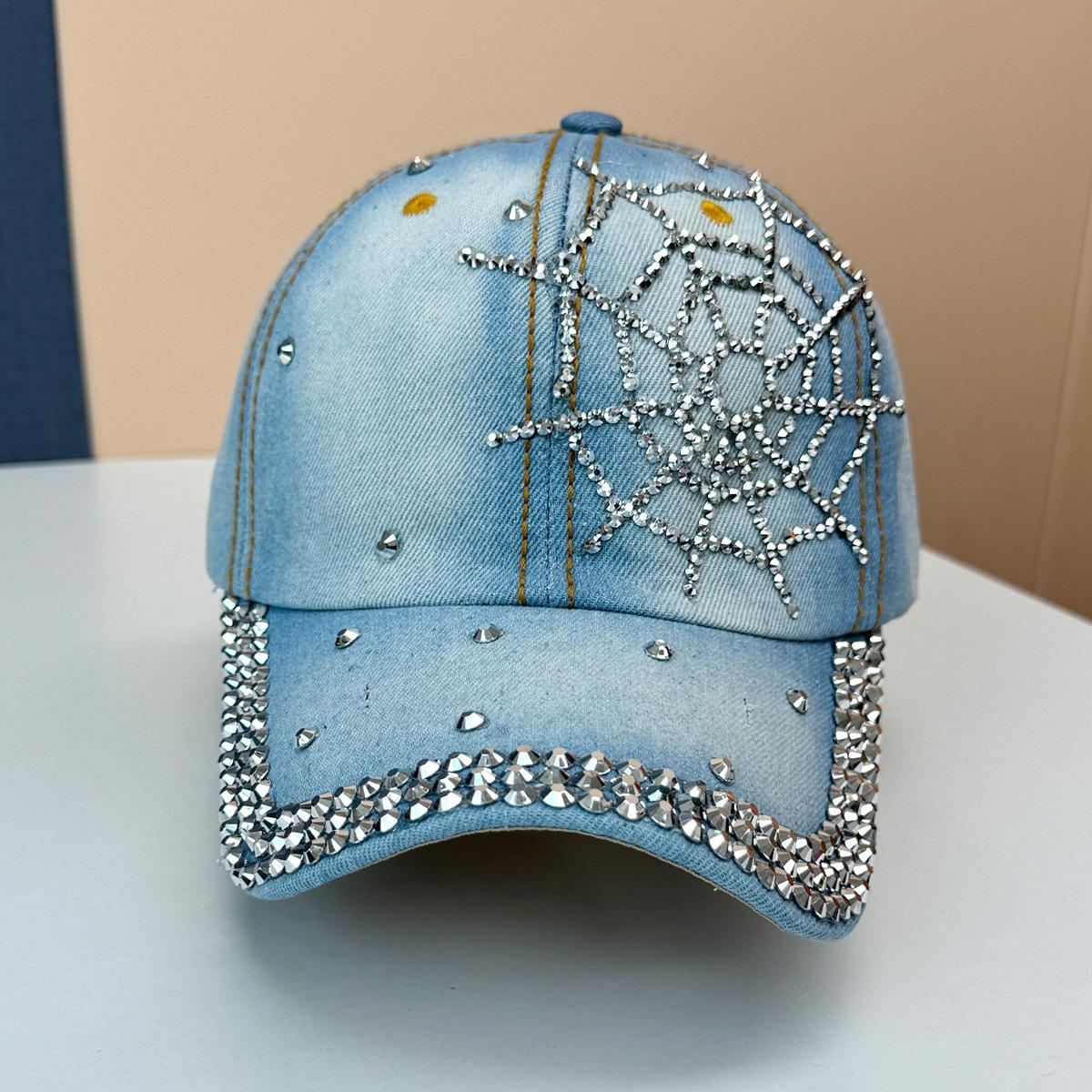 

New hat women s spring summer diamond-encrusted baseball cap denim sunshade cap fashion sunscreen sun hat adjustable темно-синього кольору