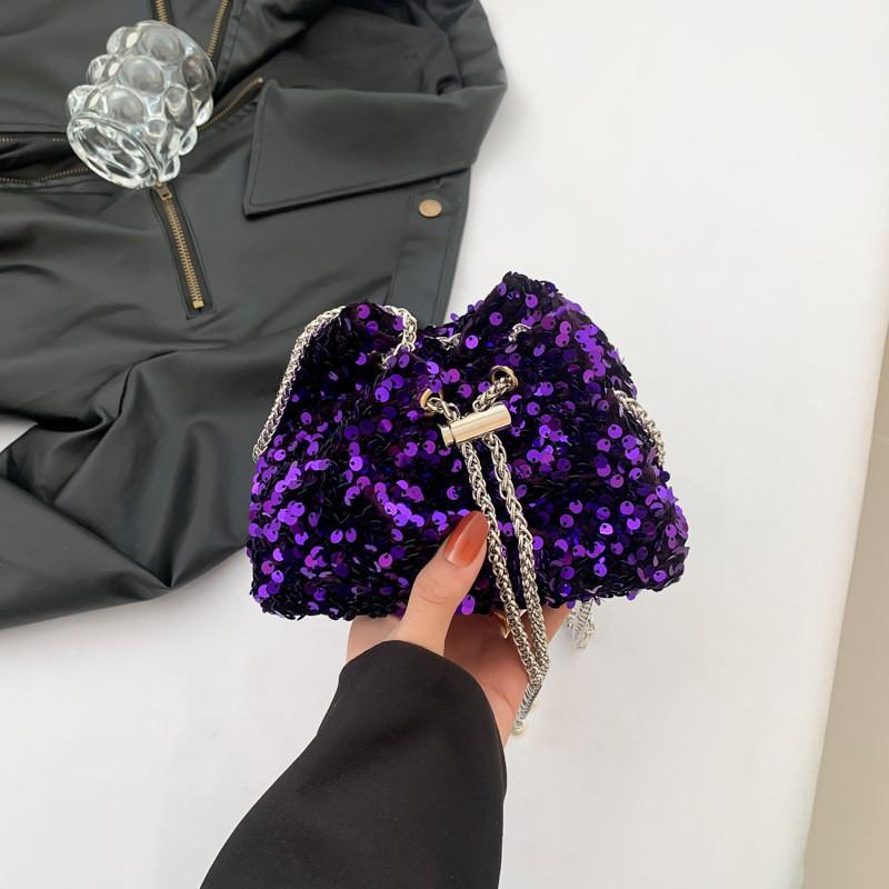 Stylish Bucket Bag With Shimmering Sequins In Black Purple Green Or Colorful Options
