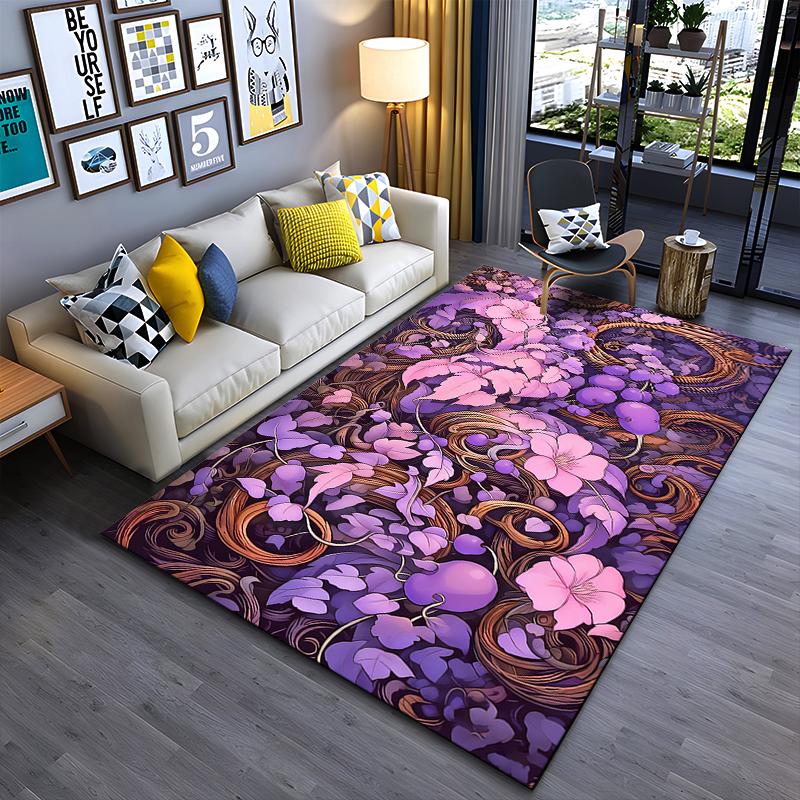 Purple Floral Vine Pattern Carpet with Elegant Artistic Design Suitable for Use As an Anti-slip for Living Room Bedroom Sofas