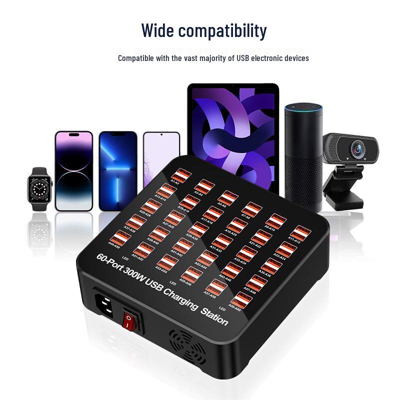 Multi-Port USB Charger: 30/40/50/60-Port Mobile Phone Desktop Charging Station