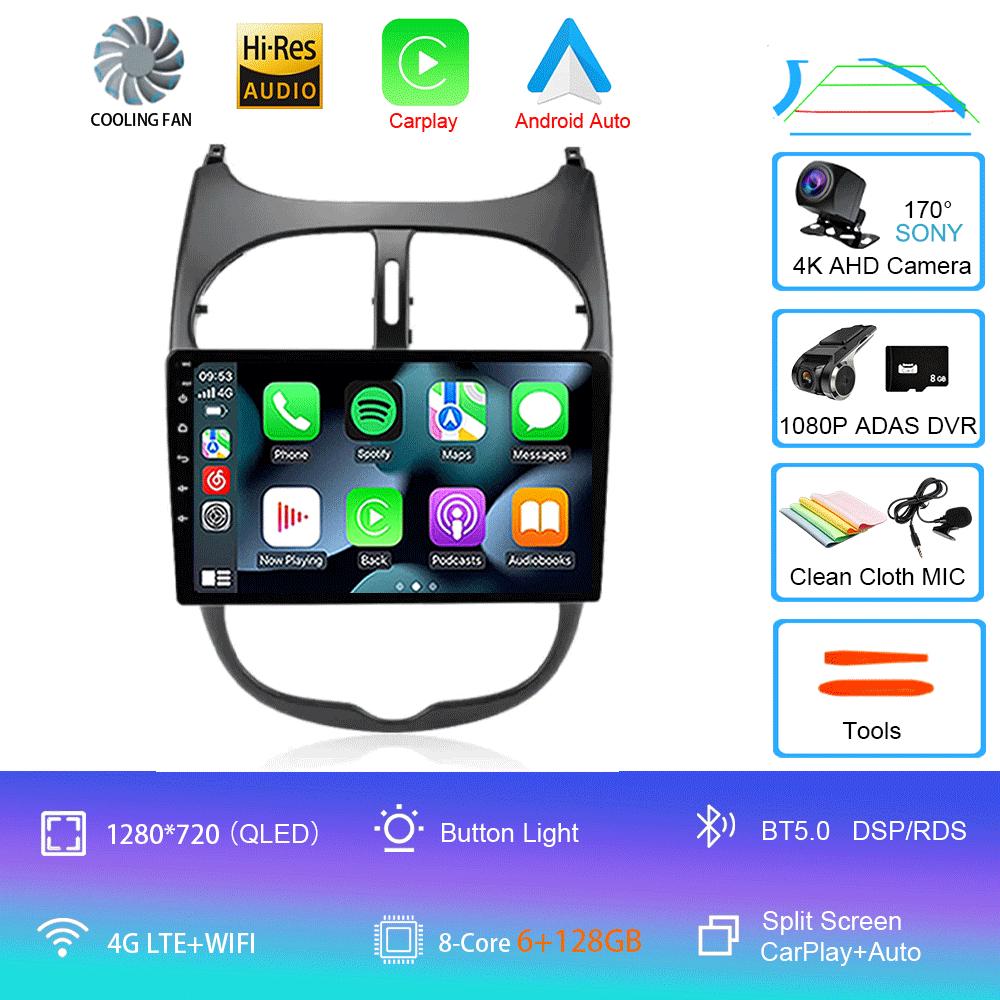 Android 14 2 Din Carplay Auto For Peugeot 206 CC SW C2 2001-2008 Car Radio GPS Multimedia Video Player Stereo WIFI+4G DSP