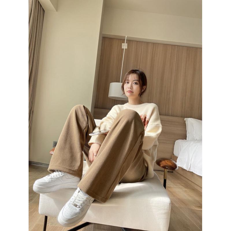 2025 Autumn/Winter Corduroy High-Waisted Wide-Leg Pants – Slimming, Loose, Fleece-Lined, Plus Size Casual Wear
