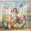 Funny Easter Shower Curtains Cute Cat Rabbit Eggs Butterfly Tulip Flowers Rustic Fabric Home Bathroom Curtain Decor With Hooks