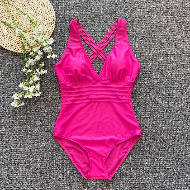 One Piece Swimsuit Women Cross Bandage Backless Swimwear Female Push Up Monokini Bathers Bathing Suits Beachwear Swim