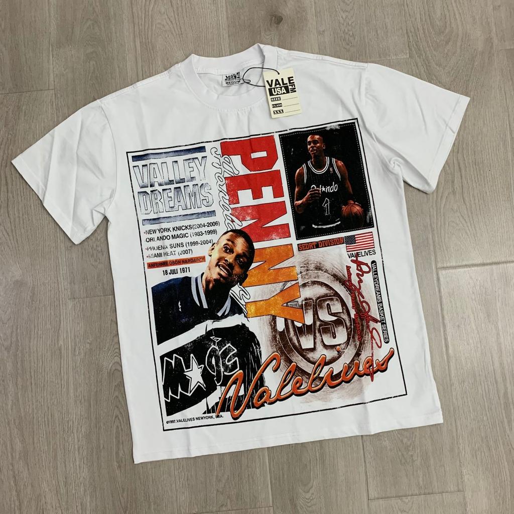 Meichao Vale New Retro Character Print Summer High Street Men and Women Loose Casual Wash Old Short Sleeve T-shirt