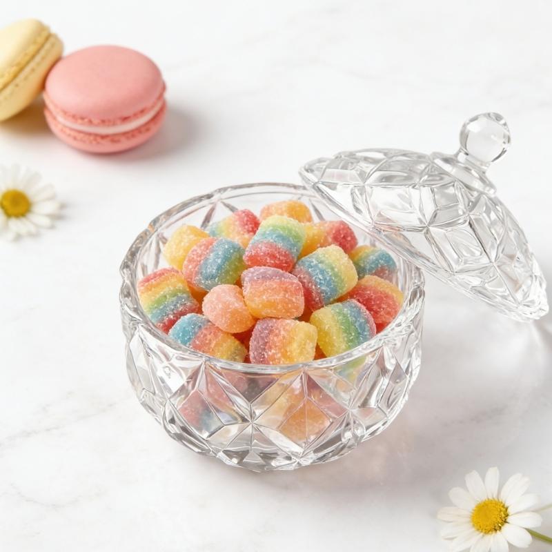 Stylish Clear Glass Crystal Candy Canister With Lid Covered Snacks Dish Jar Trinket Jewelry Box Organizing Small Items