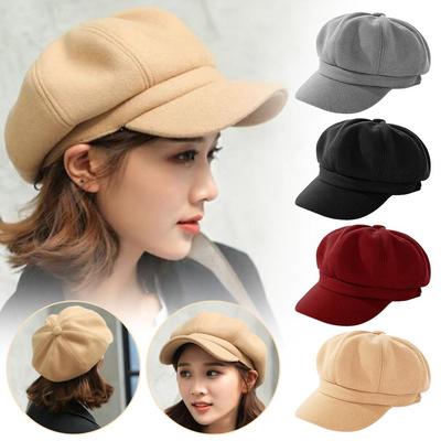 Nouveaux chapeaux d'automne et d'hiver pour femmes, casquette octogonale unie en laine, béret A9U8