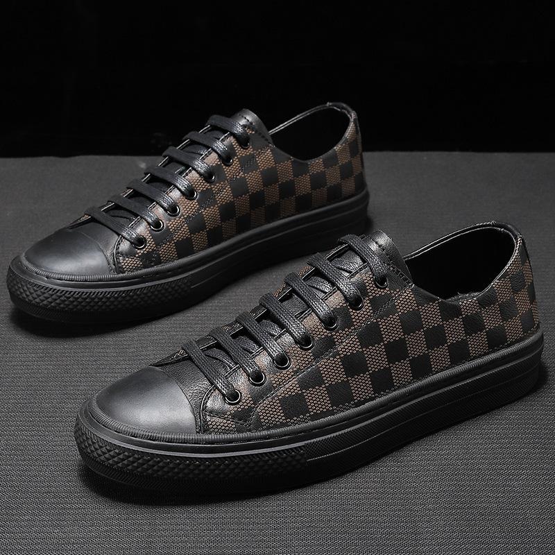 Guangzhou light luxury men's shoes fashion trendy brand printing simple and versatile casual shoes men's cowhide board shoes breathable and comfortab