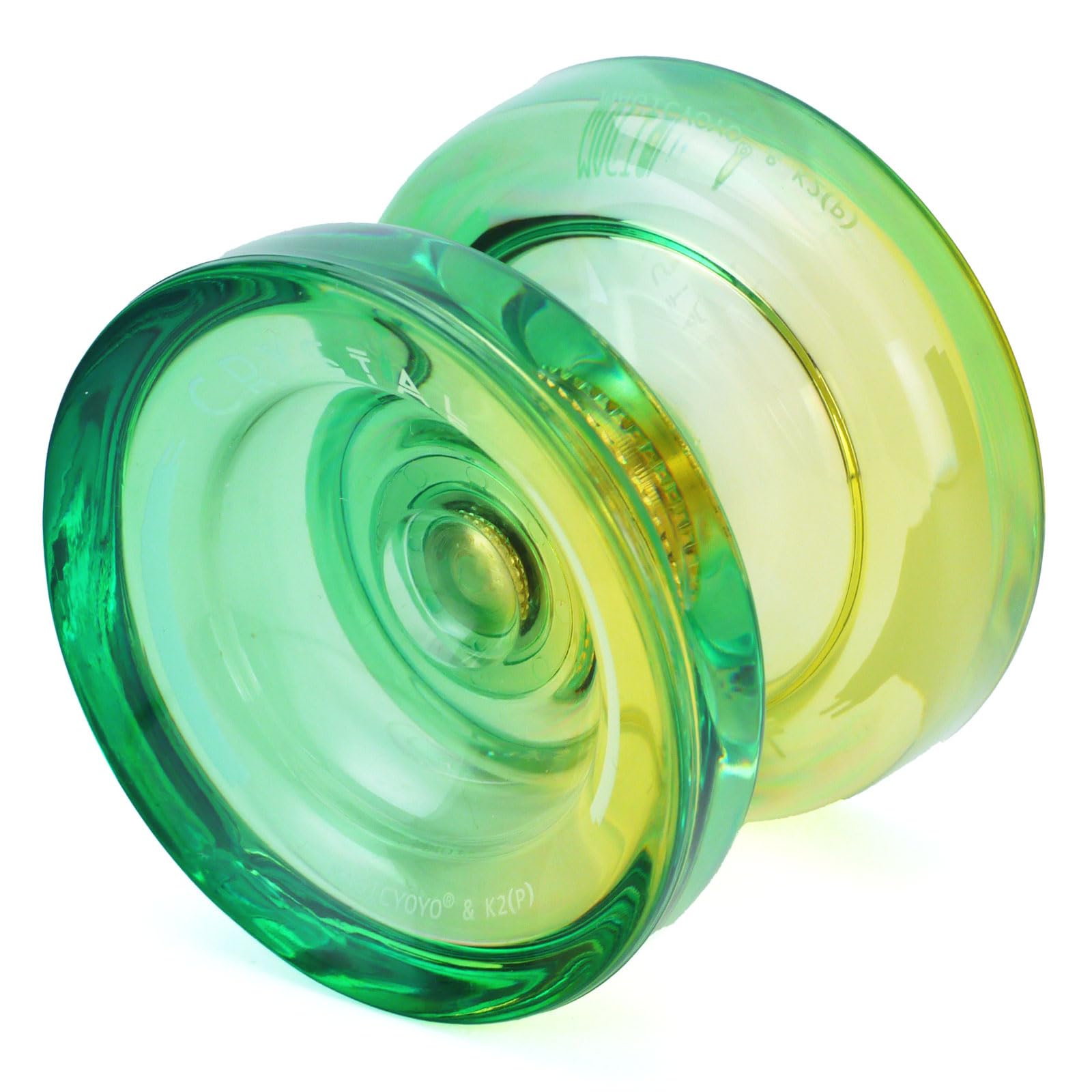 SpinGear Crystal model x Yellow Intermediate-level yo-yo, Bind-specific (Green Fade)