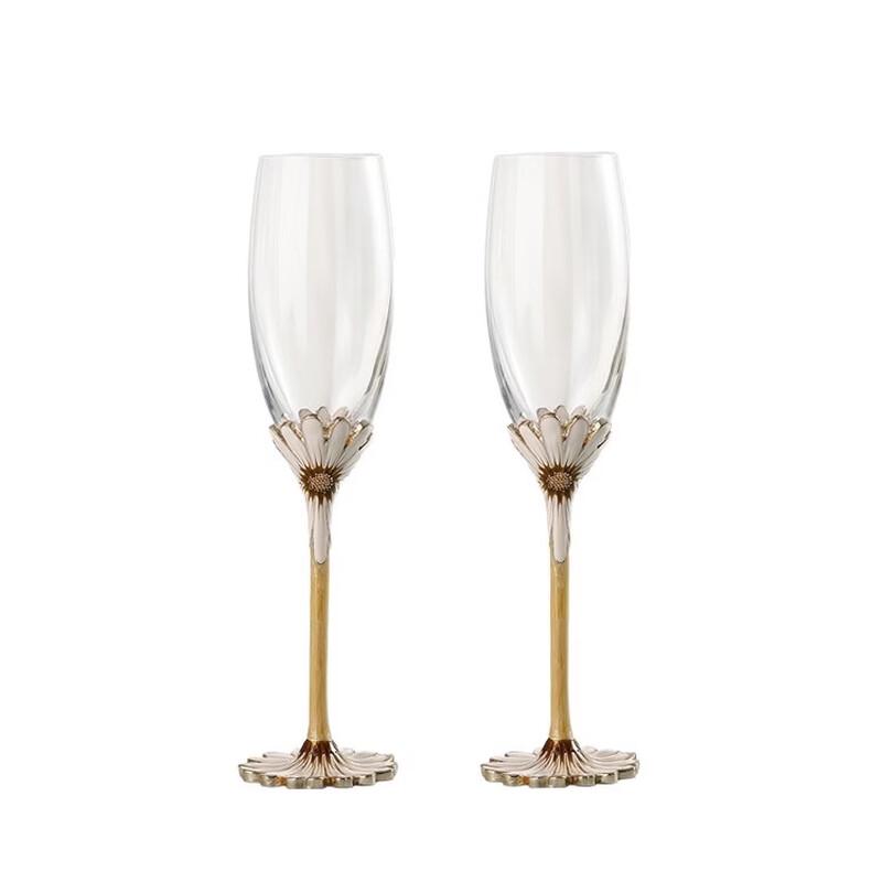 Shangqi Crystal Glass Enamel Daisy Champagne Flutes
