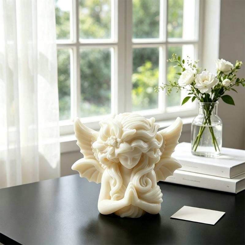 Flexible Praying Angel Mould for Candle Making, Silicone Casting Tool Easy Release Mould for Wax, Plasters, Resin Figure, Craft Project