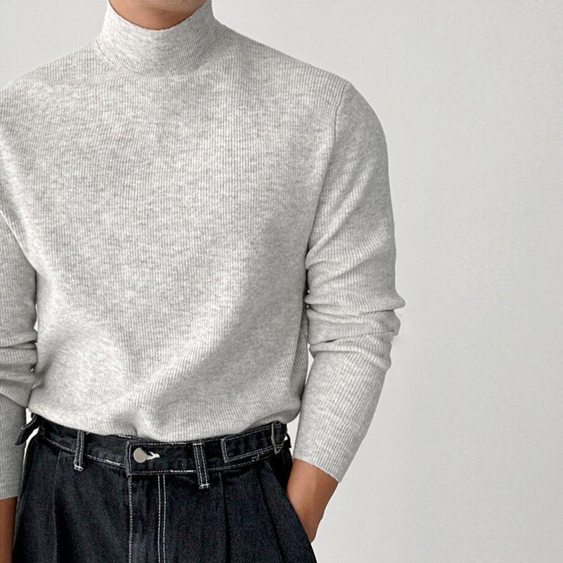 Retro Chic Men's Semi Pullovers High Street High Neck Casual Trend Korean Solid Color Niche Interior Vintage All-match Sweaters