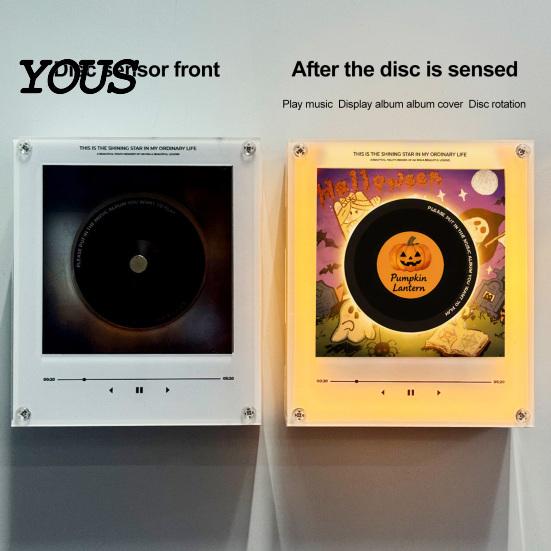 Scatola Musicale Magnetica Personalizzata Giradischi in Vinile Magnete per Frigorifero, con 9 Dischi Programmabili, Memoria da 128MB, Senza Musica, Set Magneti Luce Notturna LED, NFC per