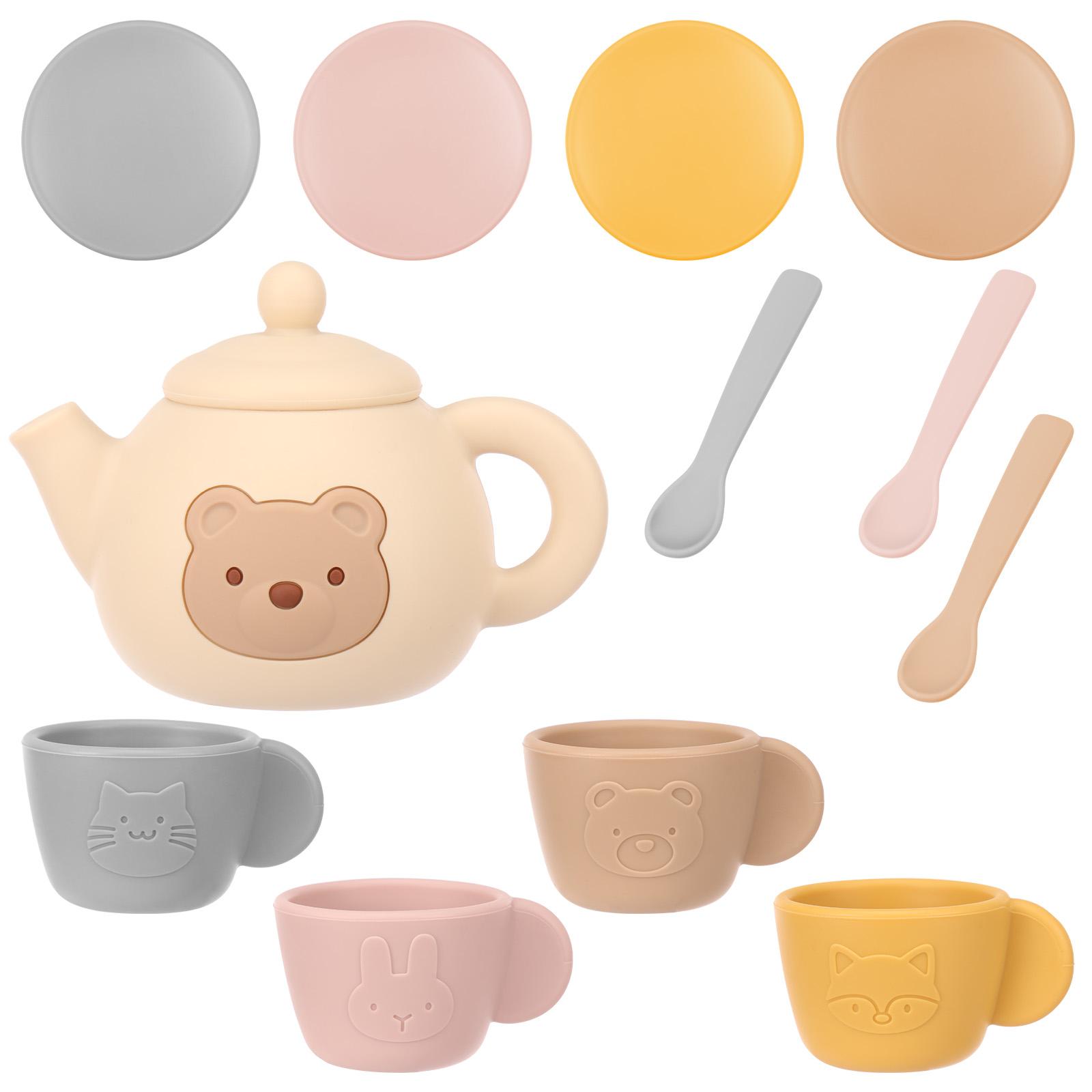 14Pcs Silicone Afternoon Tea Set Toy Kitchen Accessories Tea Party Food Play Early Educational Toys for Toddlers Girls Boys Kids