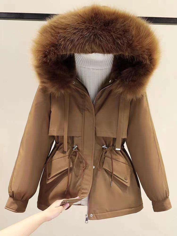 Fleece and Thicker Pie Overcome Women's Short Loose Large Size Down Cotton-padded Jacket Autumn and Winter Hooded Casual Cotton-padded Jacket