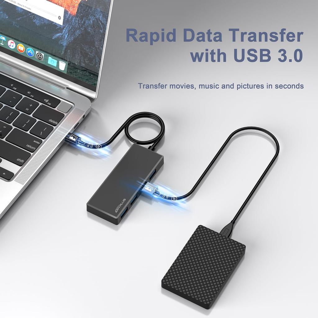 ANYPLUS USB Hub with 5Gbps Data 4 USB Compatible with Surface iPad and XPS USB-C Hub, Type-C High-Speed Transfer, 3.0 Ports, MacBook, Book, Pro, 17/15