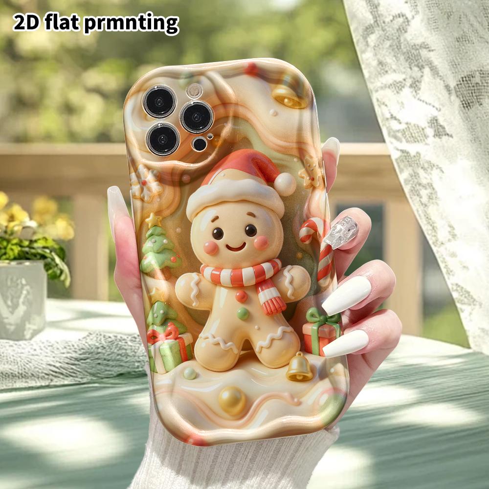 Phone Case: 2D Flat Design Suitable for iPhone 18, 17, 16, 15, 14, 13 Pro Protective Case, Christmas Gingerbread Man, Perfect Holiday Gift for Christm