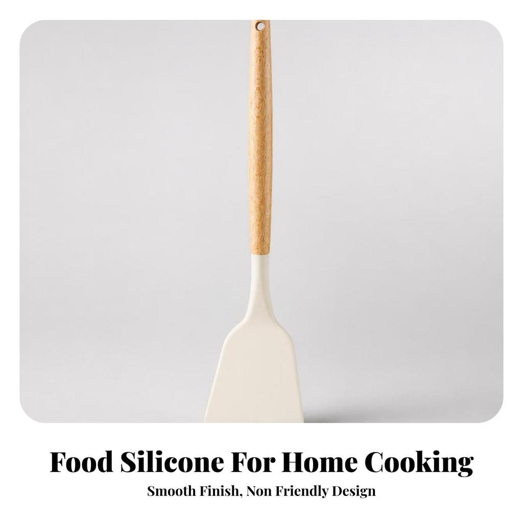 Silicone Turner with Beech Wood Handle Heat-Resistant Utensil Non-Scratch