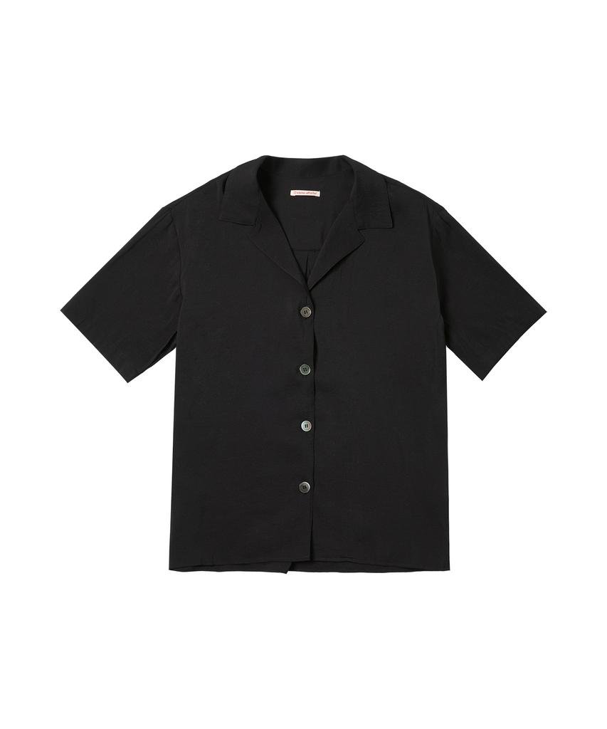 Banwonateullie A3525 Open Collar Drop Shoulder Shirt_Black