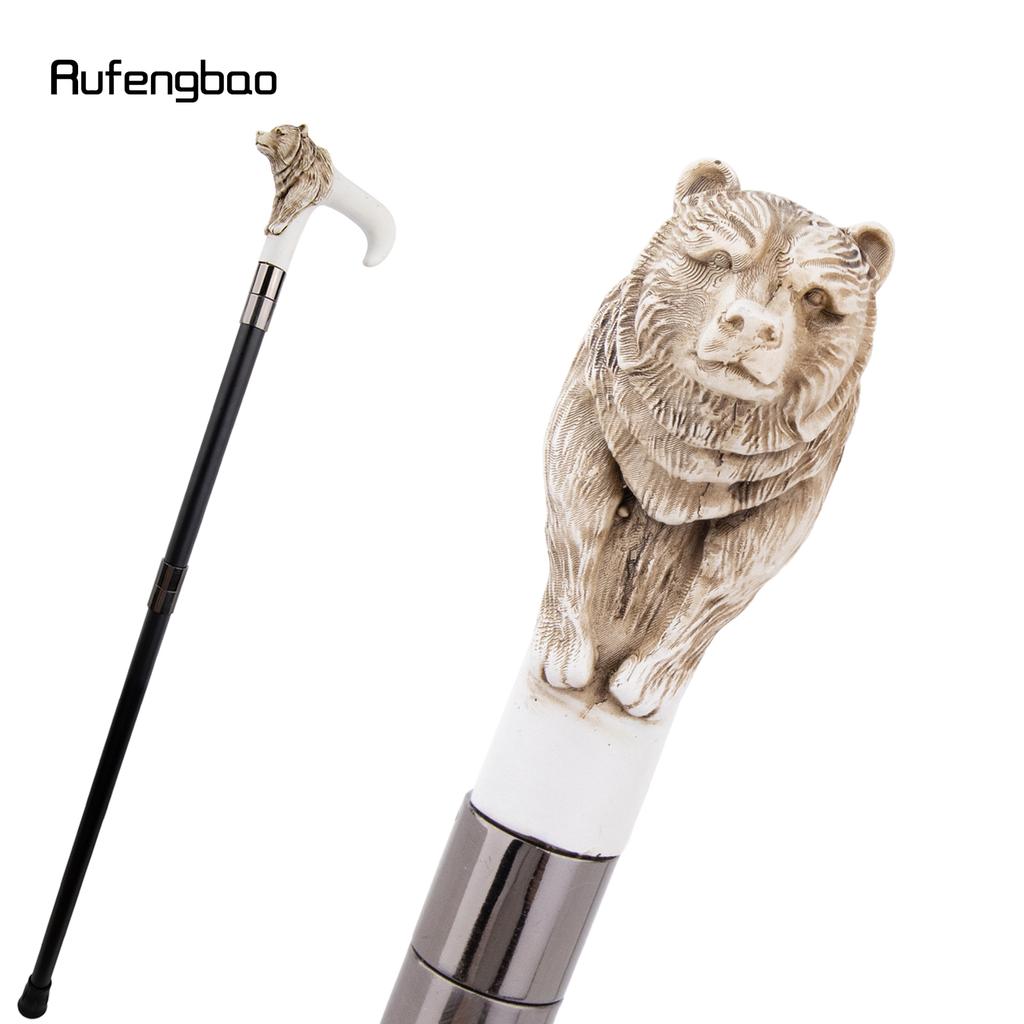 Silver Resin Bear Head White Walking Cane Fashion Decorative Steel Stick Gentleman Elegant Cosplay Cane Knob Crosier 92cm