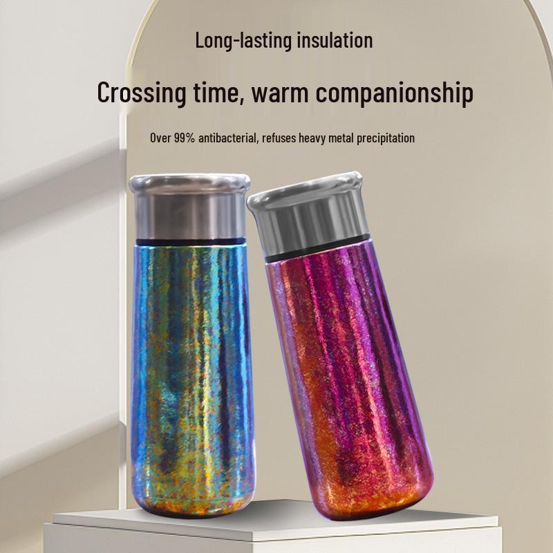 Vibrant Titanium Mini Thermos Cup - Portable, Stylish Travel Essential