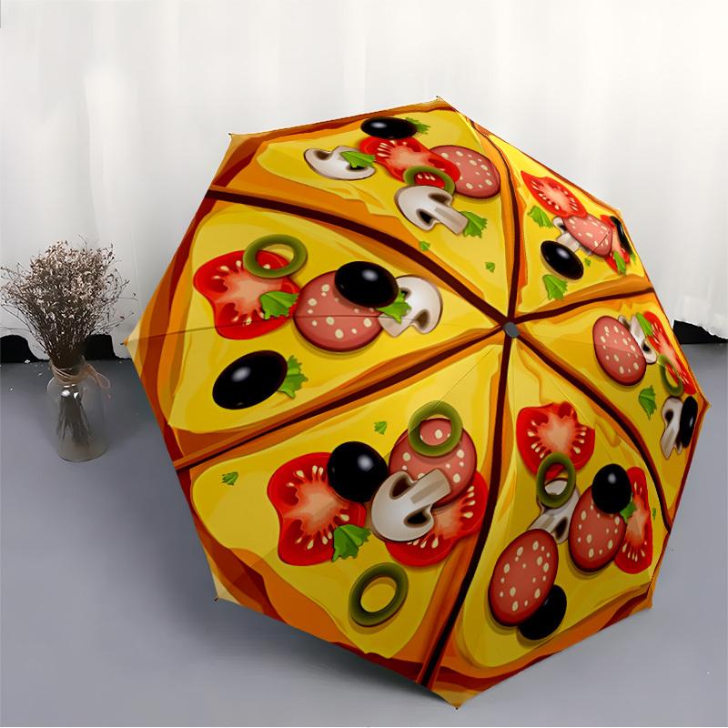 1pc Pizza Print Folding Umbrella | Elegant Design, Fashionable Accessory, Durable Construction, Sturdy Ribs Yy251107087