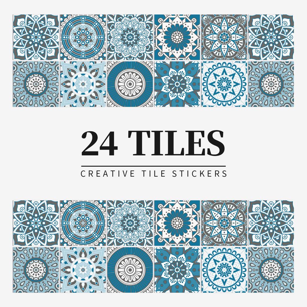 24 Pieces of European-style Tiles, Wall Stickers, Kitchen and Bathroom Waterproof and Oil-proof Tile Stickers, Self-adhesive